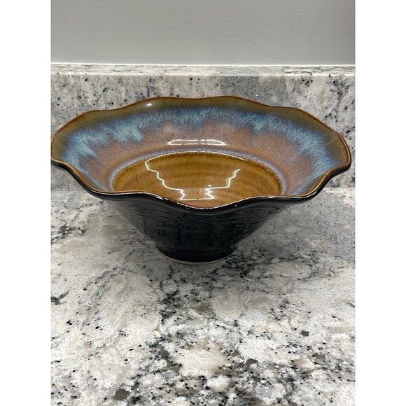 Studio Art Pottery Flared Ruffle Edge Glazed Shallow Bowl Dish Bill Campbell? - Picture 2 of 9